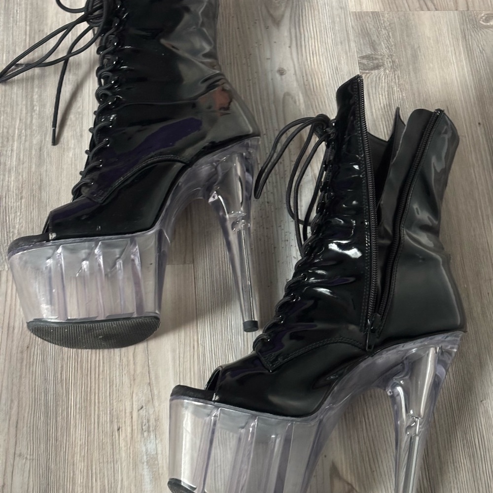 Pleaser Black and Clear Platform Heeled Boots